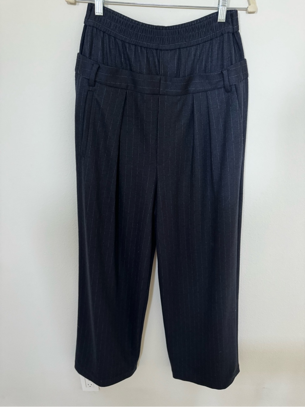 Tibi Navy Pinstripe Wide-Leg Trousers